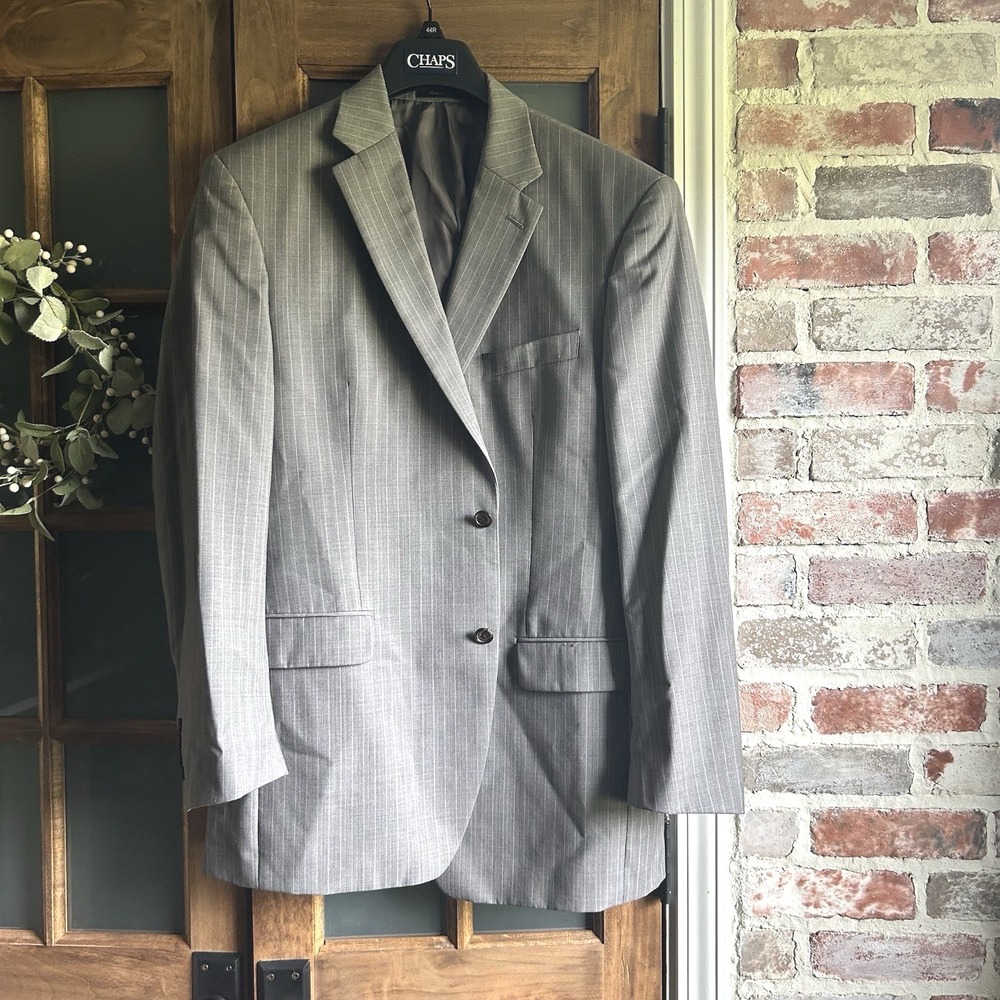Lauren Ralph Lauren Men 42L Grey Pinstripe 100% Wool 2 Button Blazer Suit Jacket